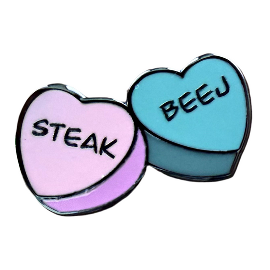 Steak & Beej Conversation Hearts Pin