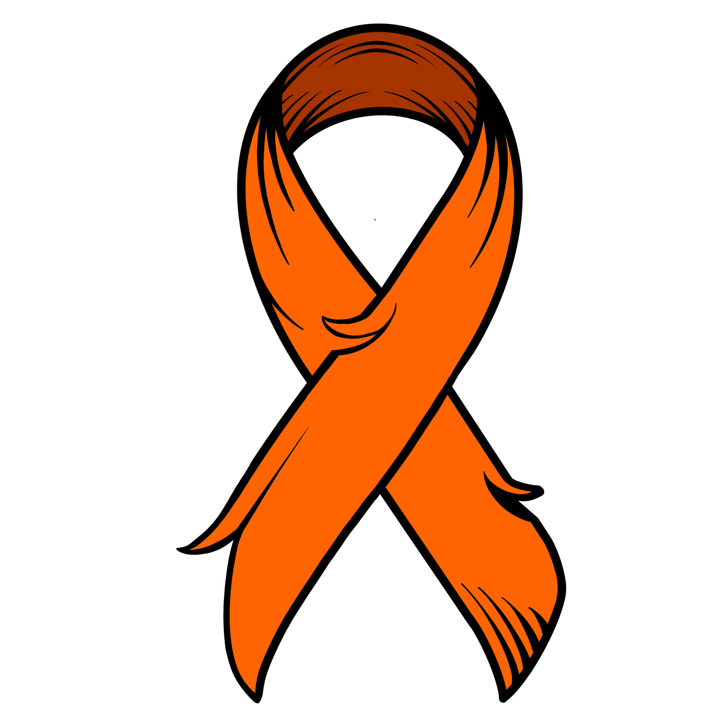 An orange awareness ribbon with black outline on a plain white background.