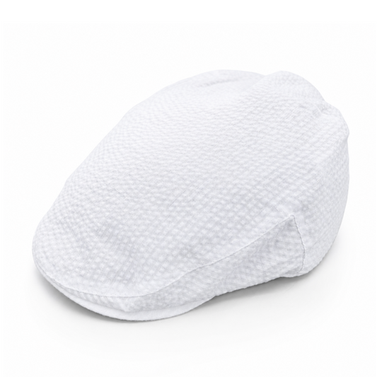 White textured flat cap on a white background