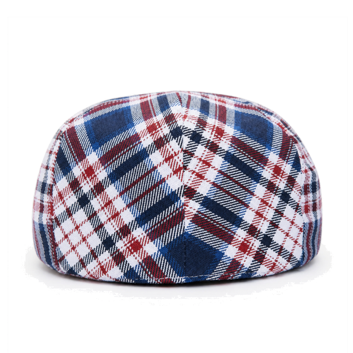 Plaid patterned cap on a white background
