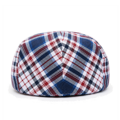 Plaid patterned cap on a white background