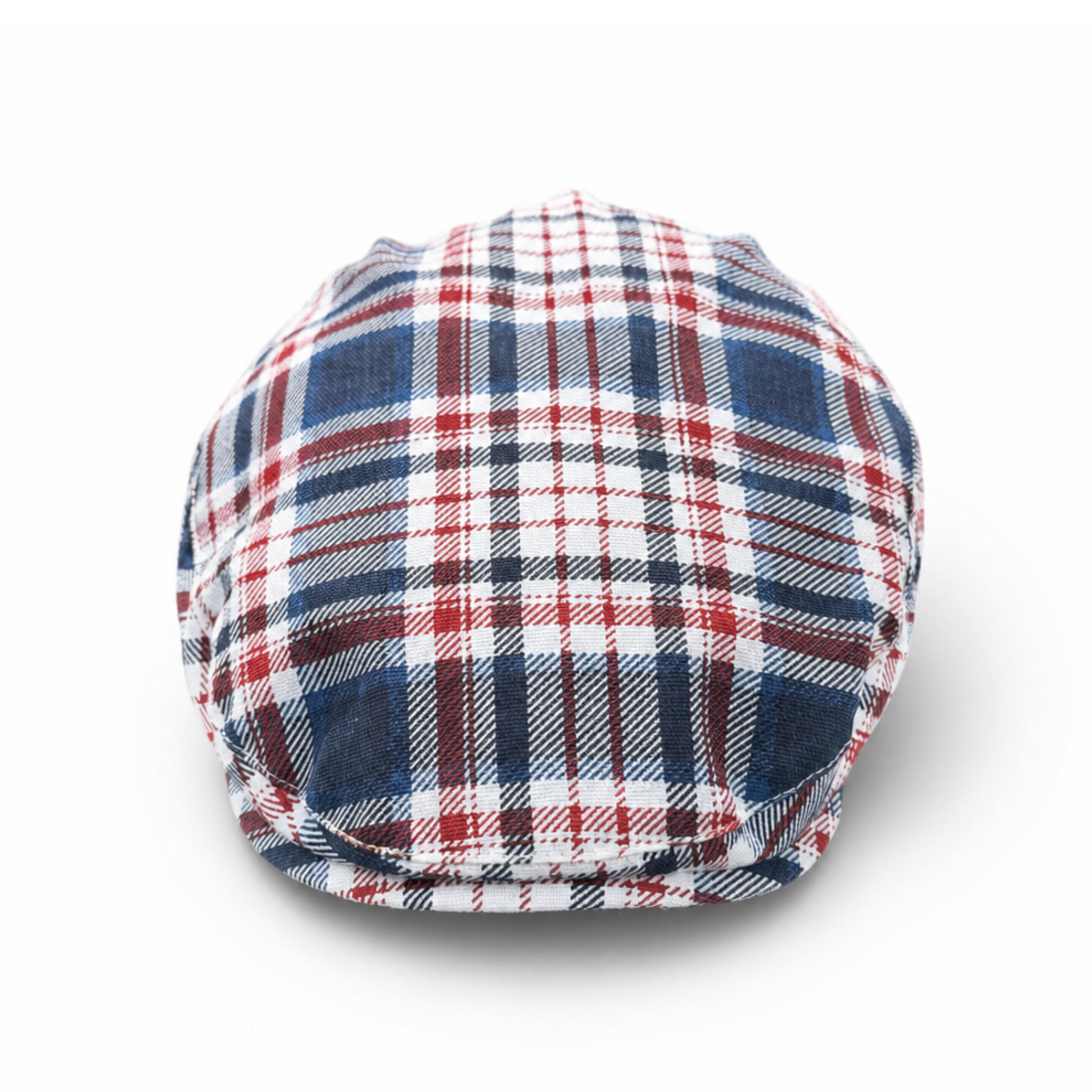 Plaid patterned cap on a white background