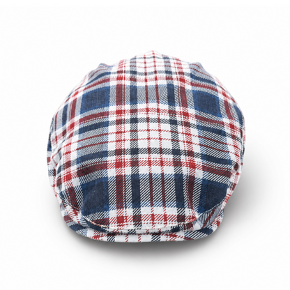 Plaid patterned cap on a white background